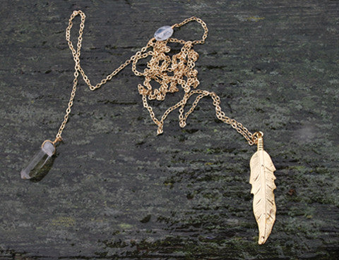 Crystal Moonstone Feather Necklace, Jewellery, Sun Moon Nation, Shannon Ross, Vancouver